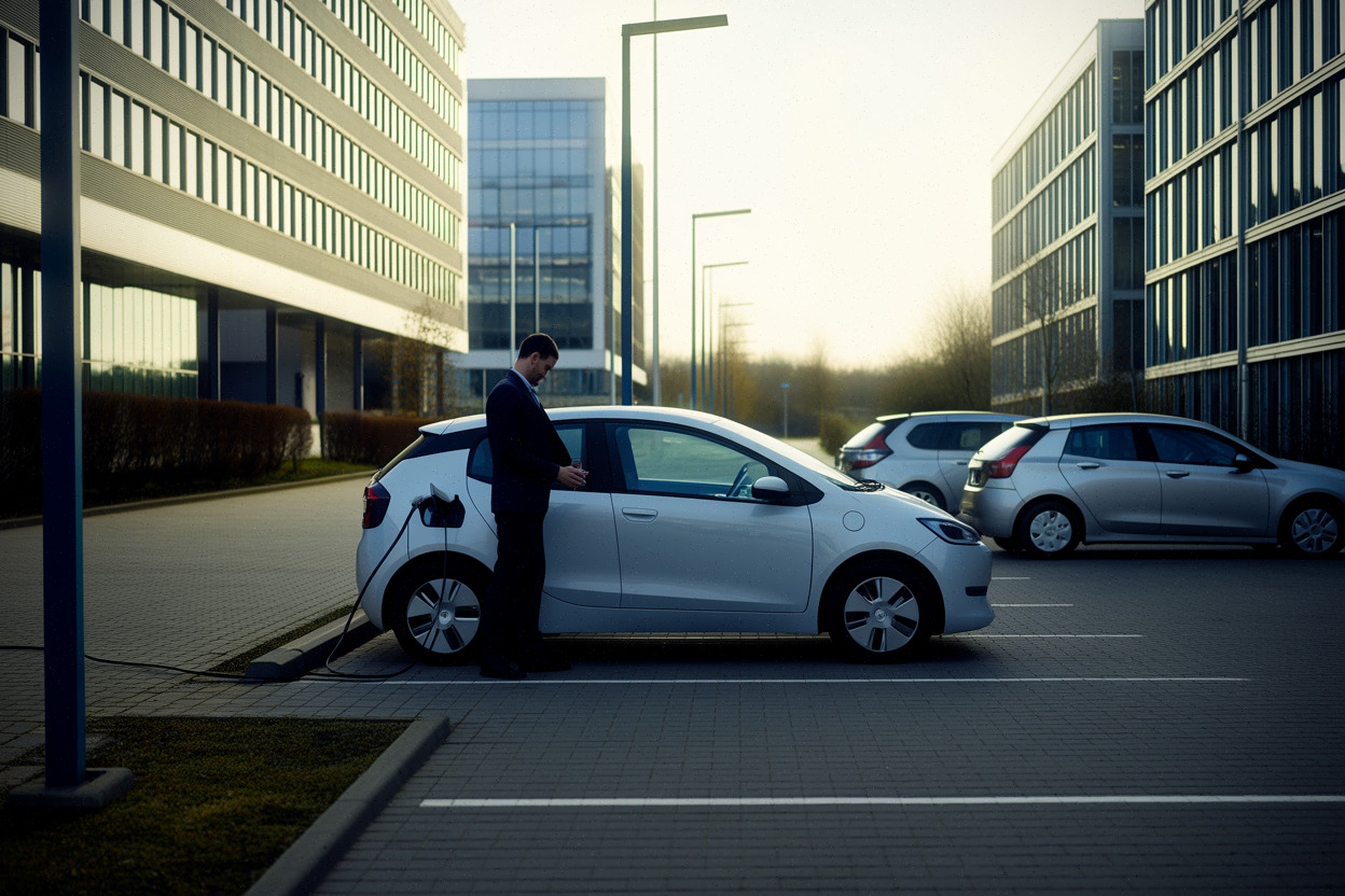 Travailleur rechargeant une voiture électrique pour ses trajets quotidiens