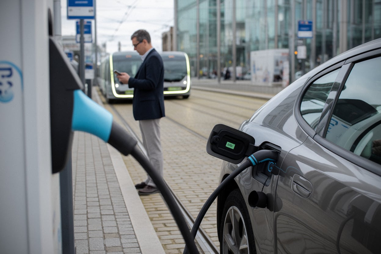 Borne publique occupée par une voiture électrique après recharge à Bruxelles
