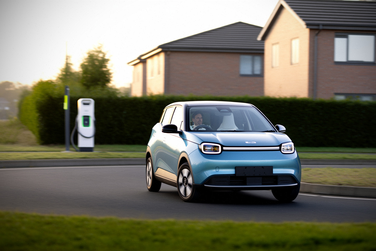 Compacte électrique Renault sur route avec autonomie de 500 km